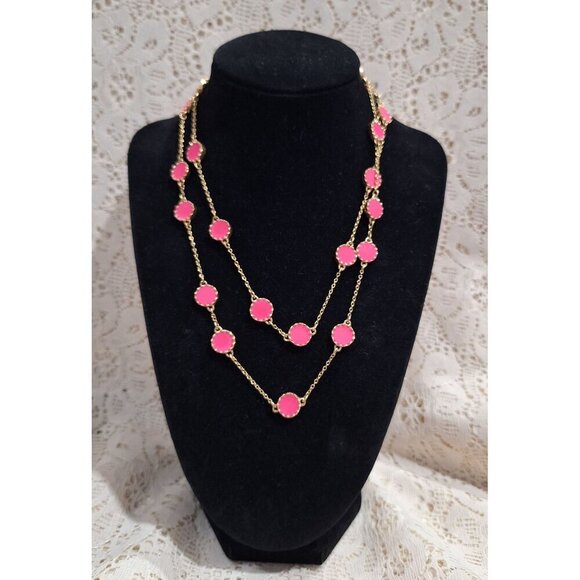 EUC Kate Spade Gold-Tone Pink Station Necklace - Picture 1 of 5
